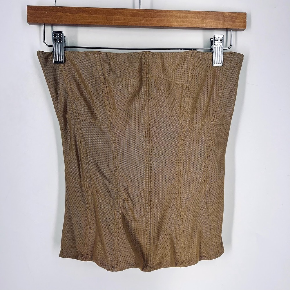 Outcast Womens Tan Mesh Strapless Corset Top Size M Boning Detail Back Zip - Picture 1 of 13